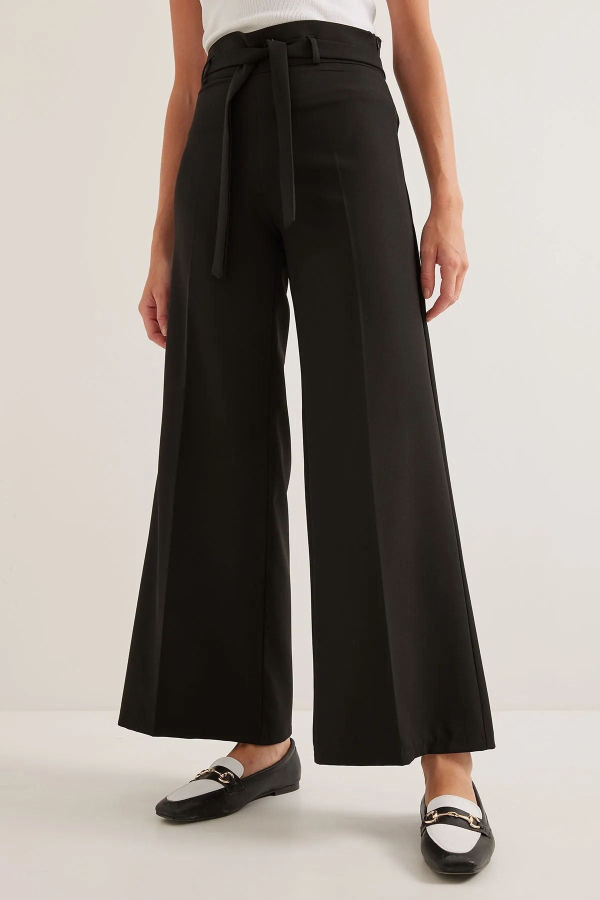 BGD Women Women's Black Belted Wide Leg Palazzo Pants 6651 - Avondale
