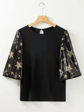Black and Gold Star Sequin Top