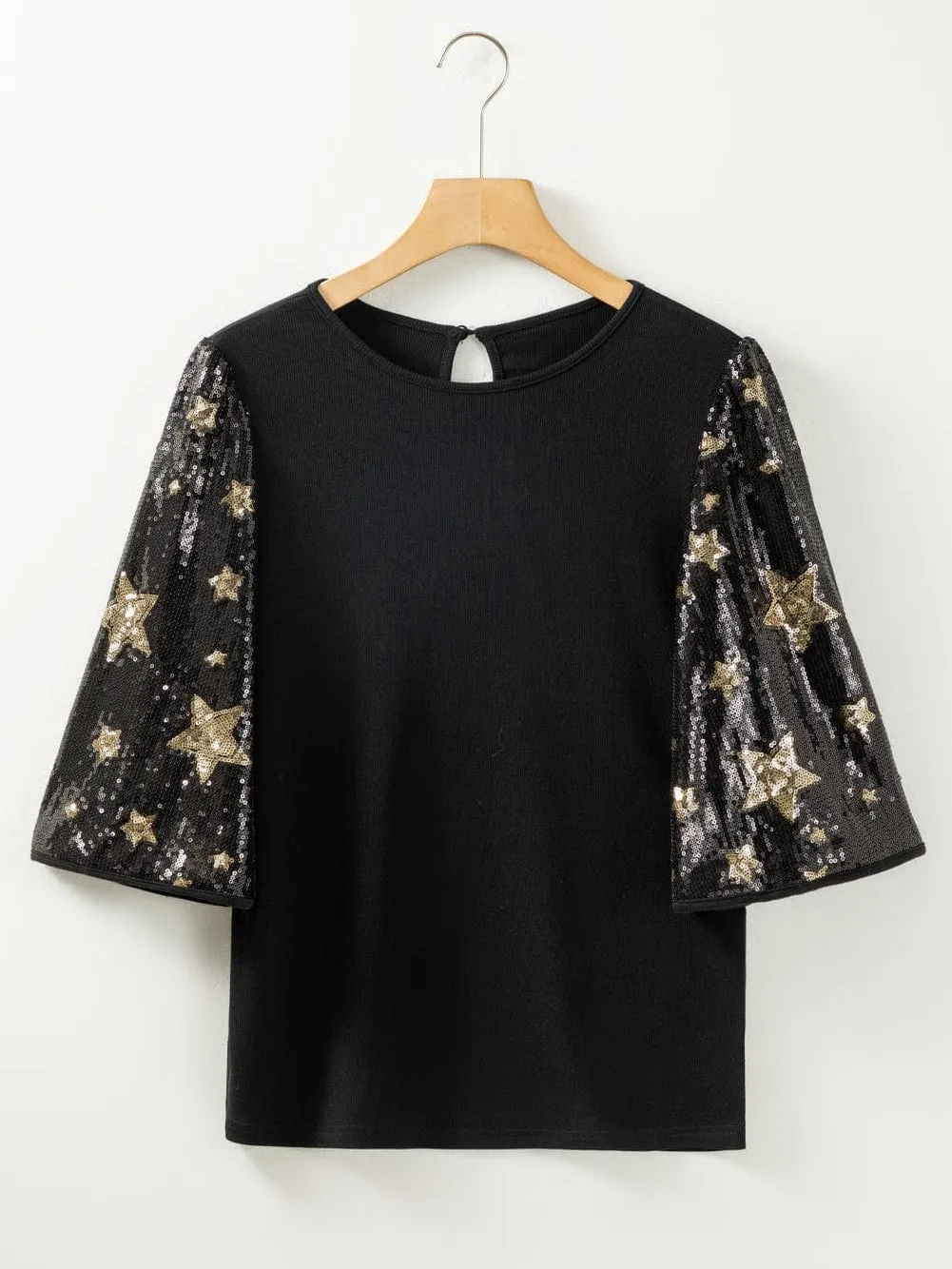 Black and Gold Star Sequin Top