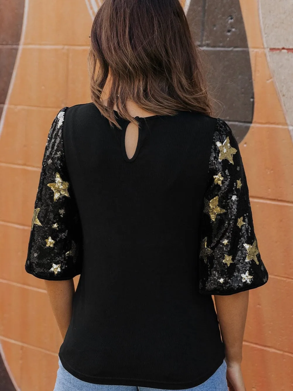 Black and Gold Star Sequin Top