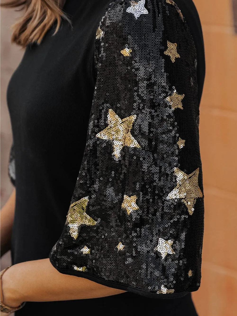 Black and Gold Star Sequin Top