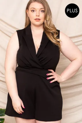 Black Collared Neck Plus Size Women's Romper