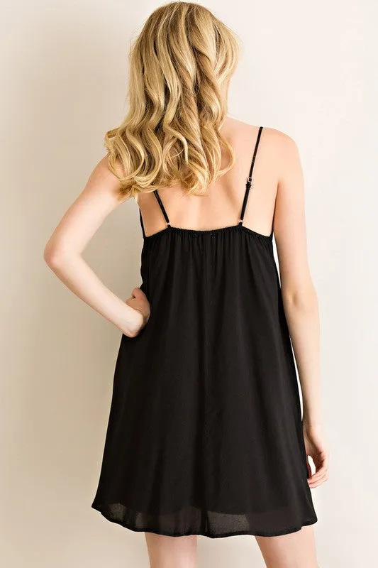 Black Embroidered Slip Dress