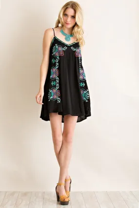 Black Embroidered Slip Dress
