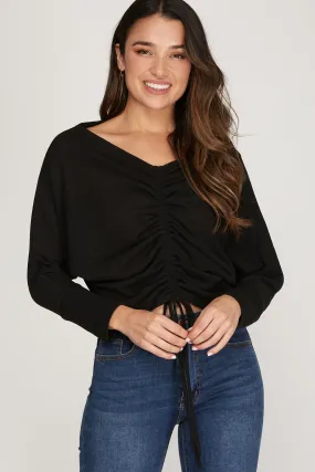 Black Ruched Knit Top