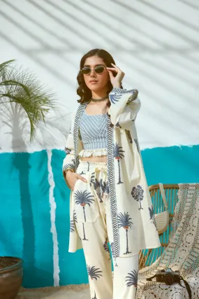 Blue Palm Tree Cape with Blouse and Pants- Set of 3