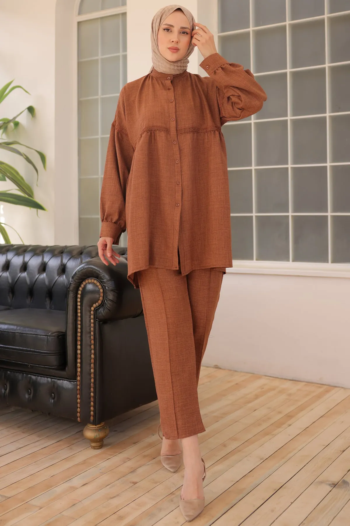 BNG Women Front Buttoned Two Piece Set Brown - Clermont