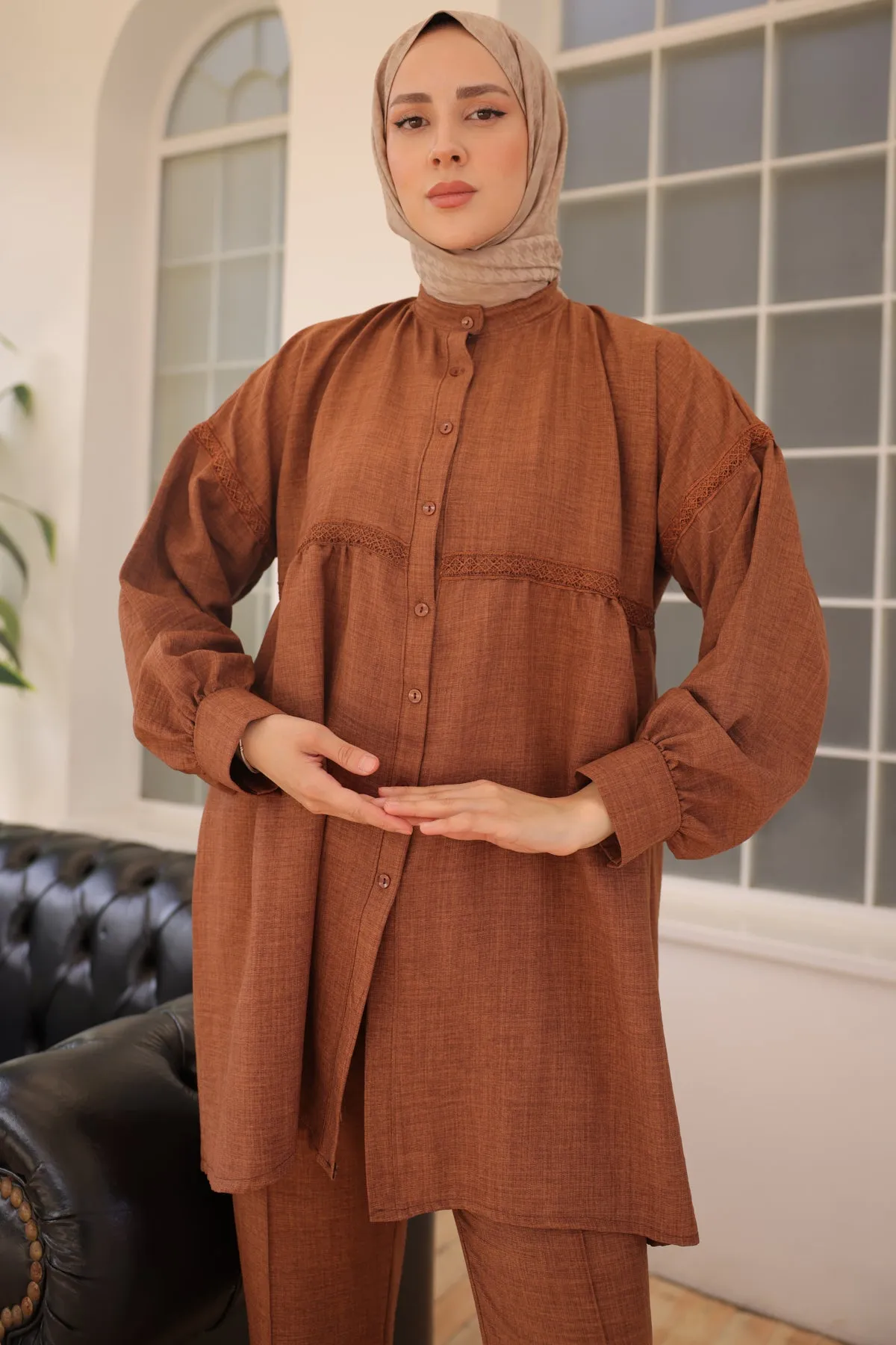 BNG Women Front Buttoned Two Piece Set Brown - Clermont