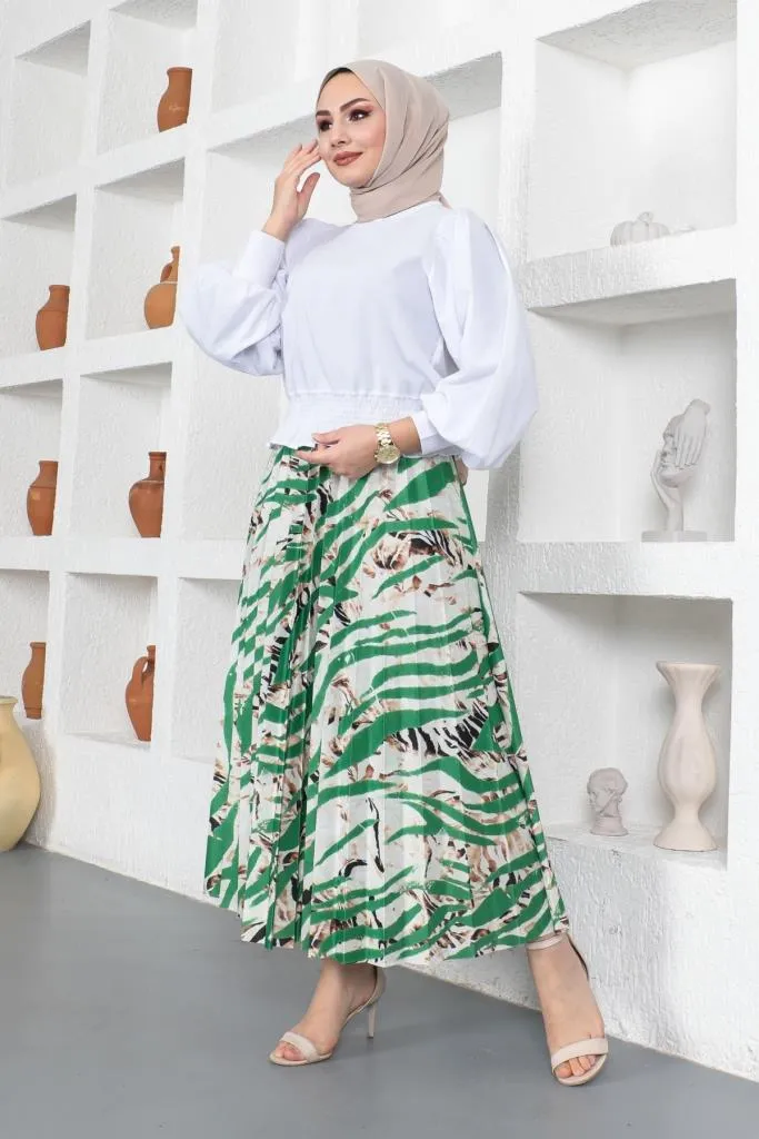 BNG Women Patterned Hijab Pleated Skirt Green - Clermont