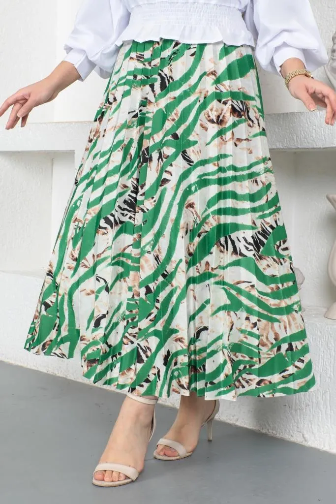 BNG Women Patterned Hijab Pleated Skirt Green - Clermont