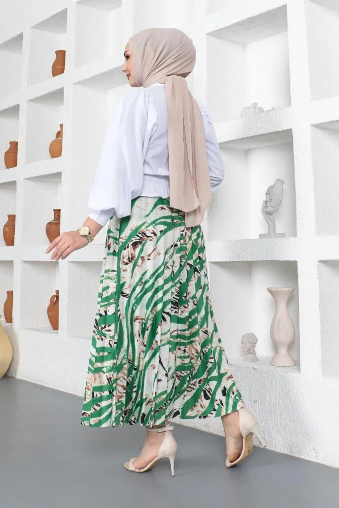 BNG Women Patterned Hijab Pleated Skirt Green - Clermont