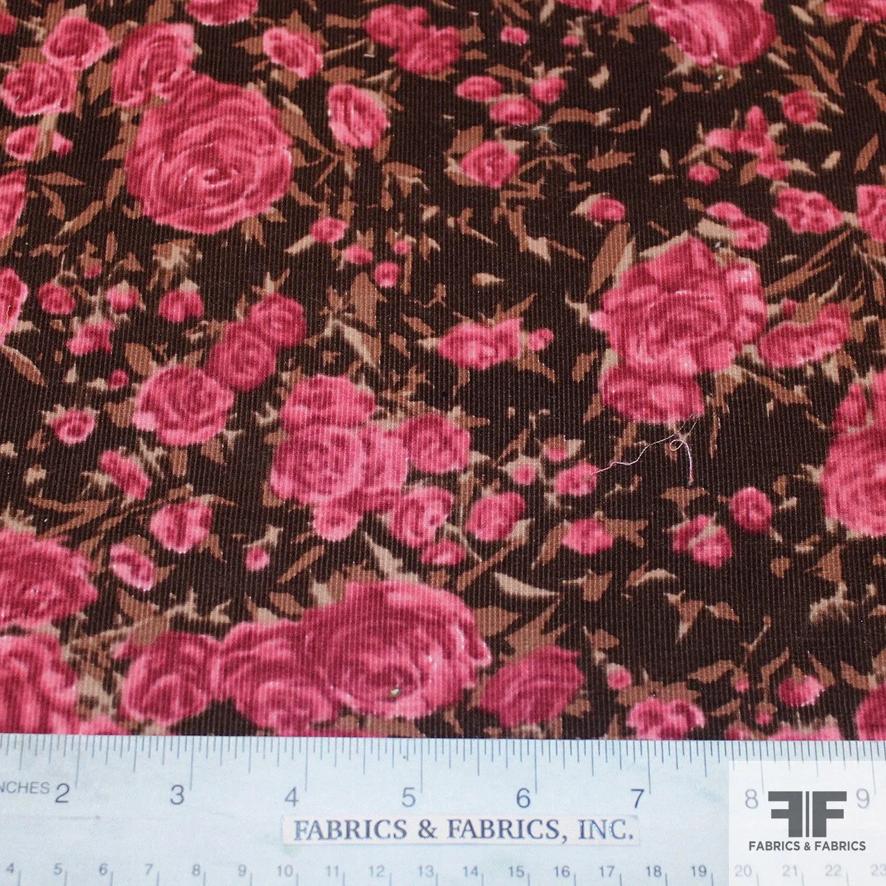 Bouquet Print Cotton Corduroy -Pink/Brown
