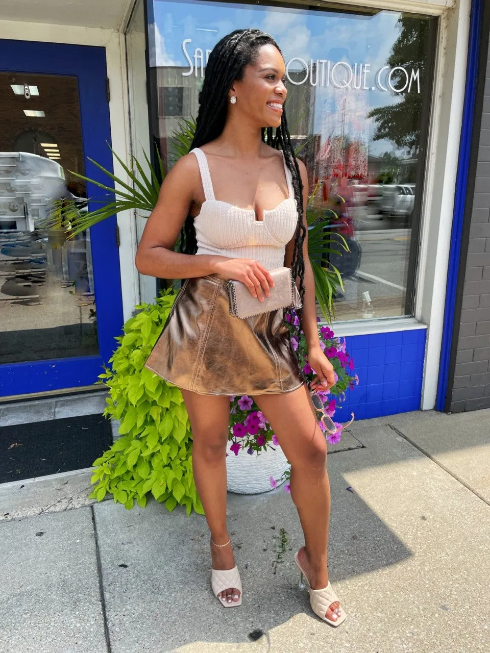 Bronze Metallic Mini Skirt