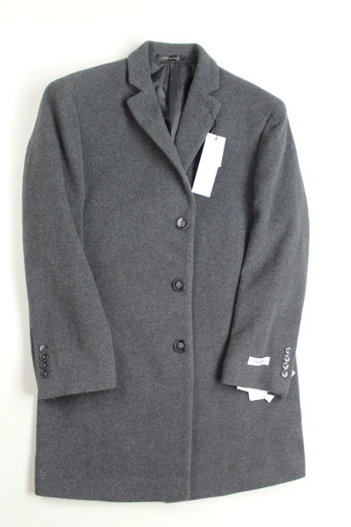 Calvin Klein Mens Slim fit Overcoat Coat 38 S Grey Solid