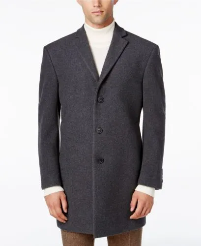 Calvin Klein Mens Slim fit Overcoat Coat 38 S Grey Solid
