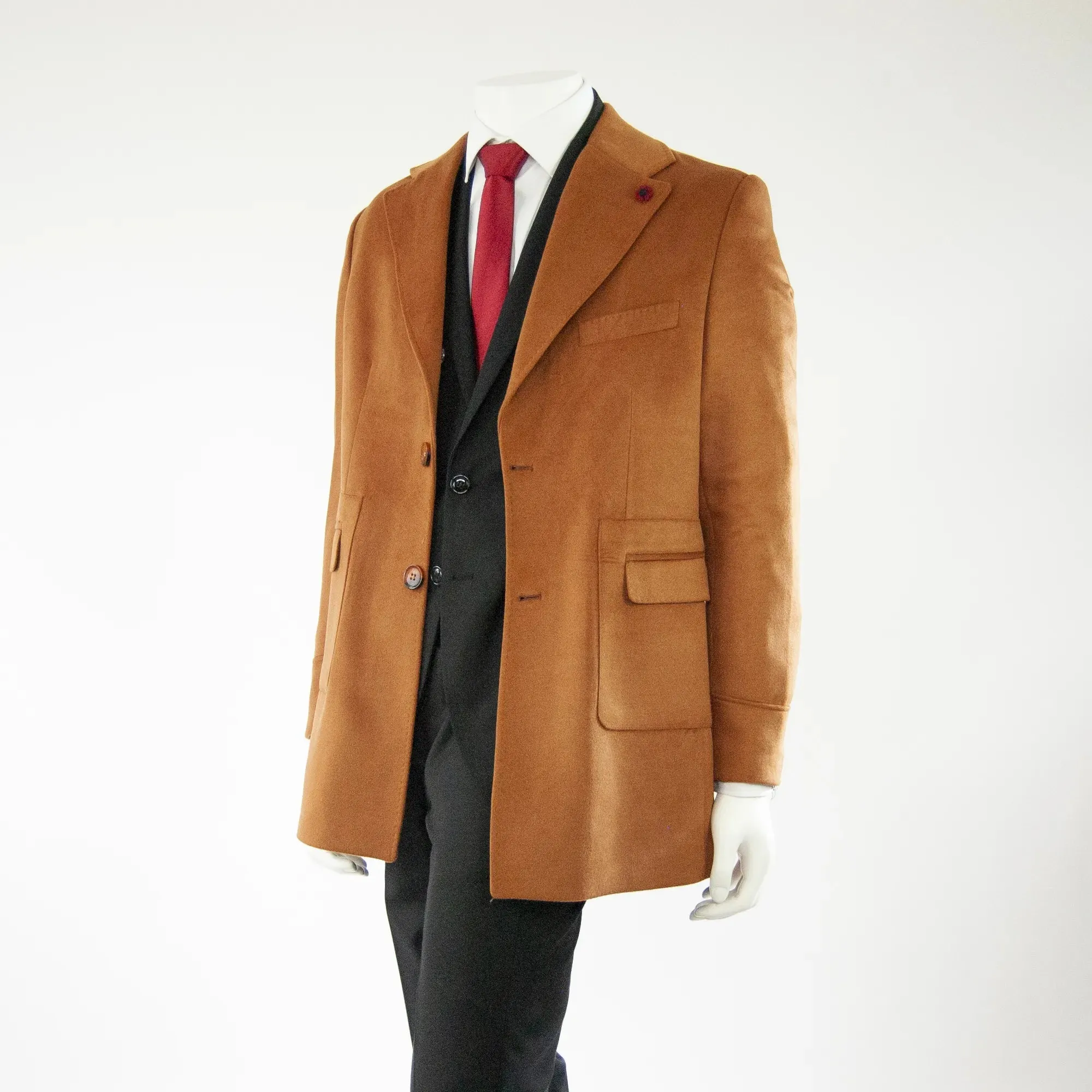 Caramel Wool Blend Slim-Fit Overcoat