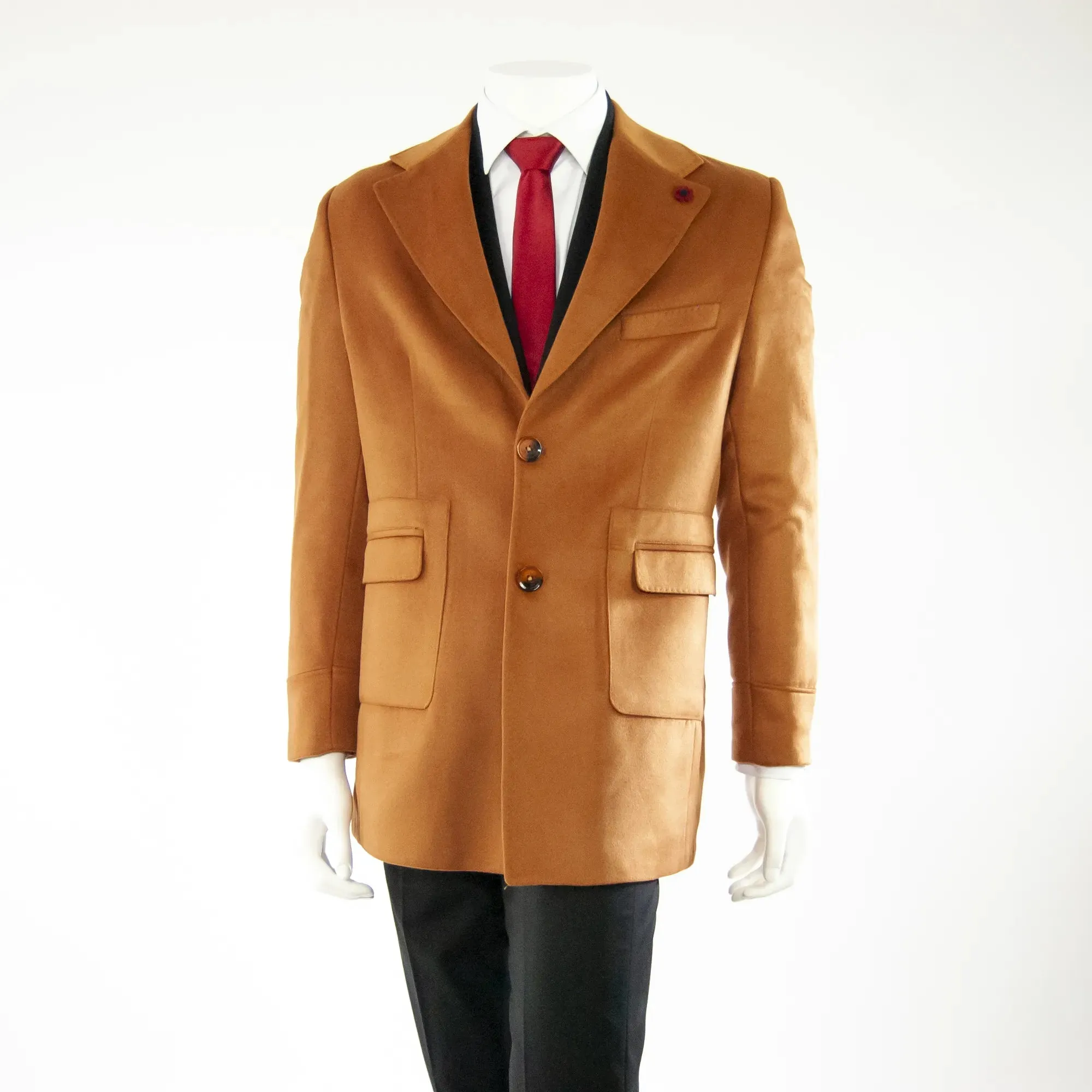 Caramel Wool Blend Slim-Fit Overcoat