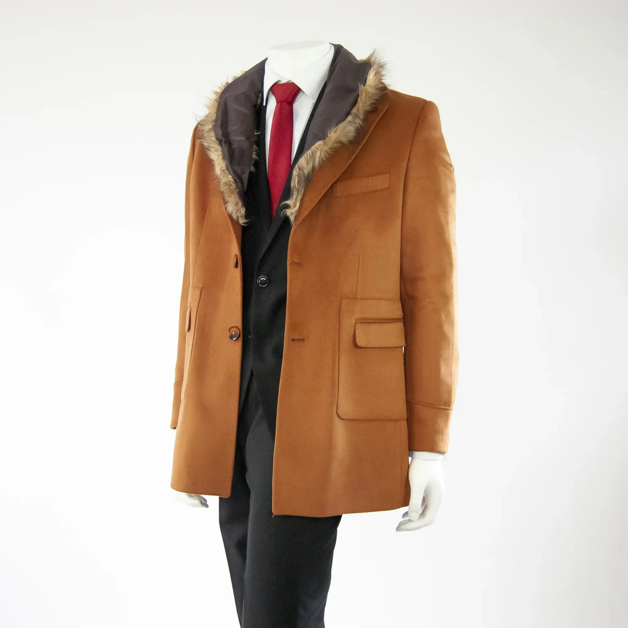 Caramel Wool Blend Slim-Fit Overcoat