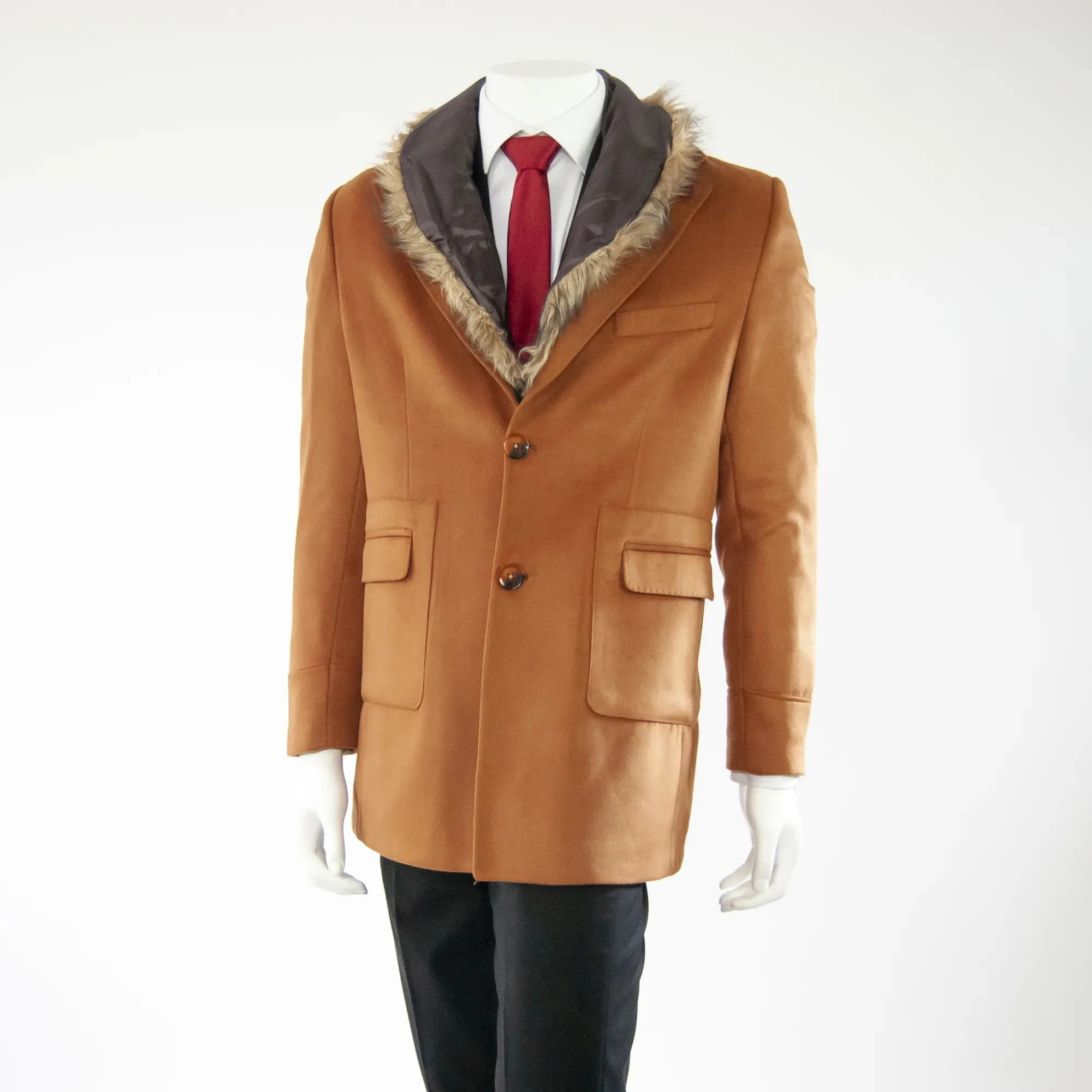 Caramel Wool Blend Slim-Fit Overcoat