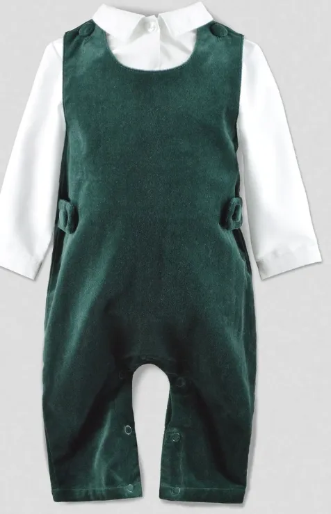 Carriage Boutique - Green Velvet Baby Boy Romper