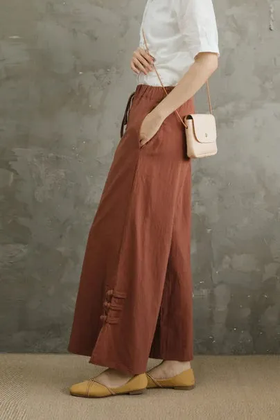 Casual Drastring Linen Wide Leg Pants c2859