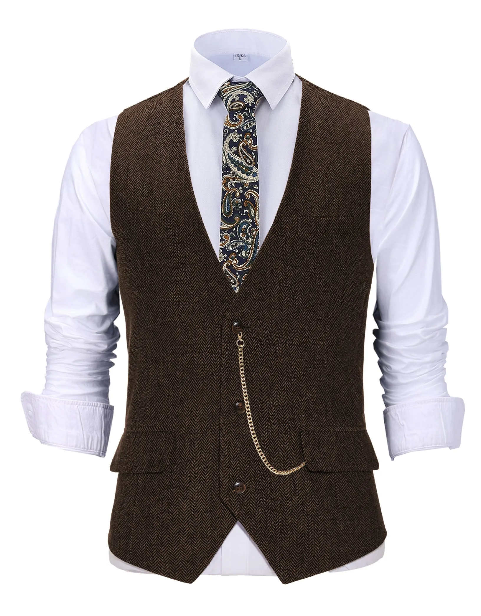 Casual Men's Herringbone V Neck Waistcoat