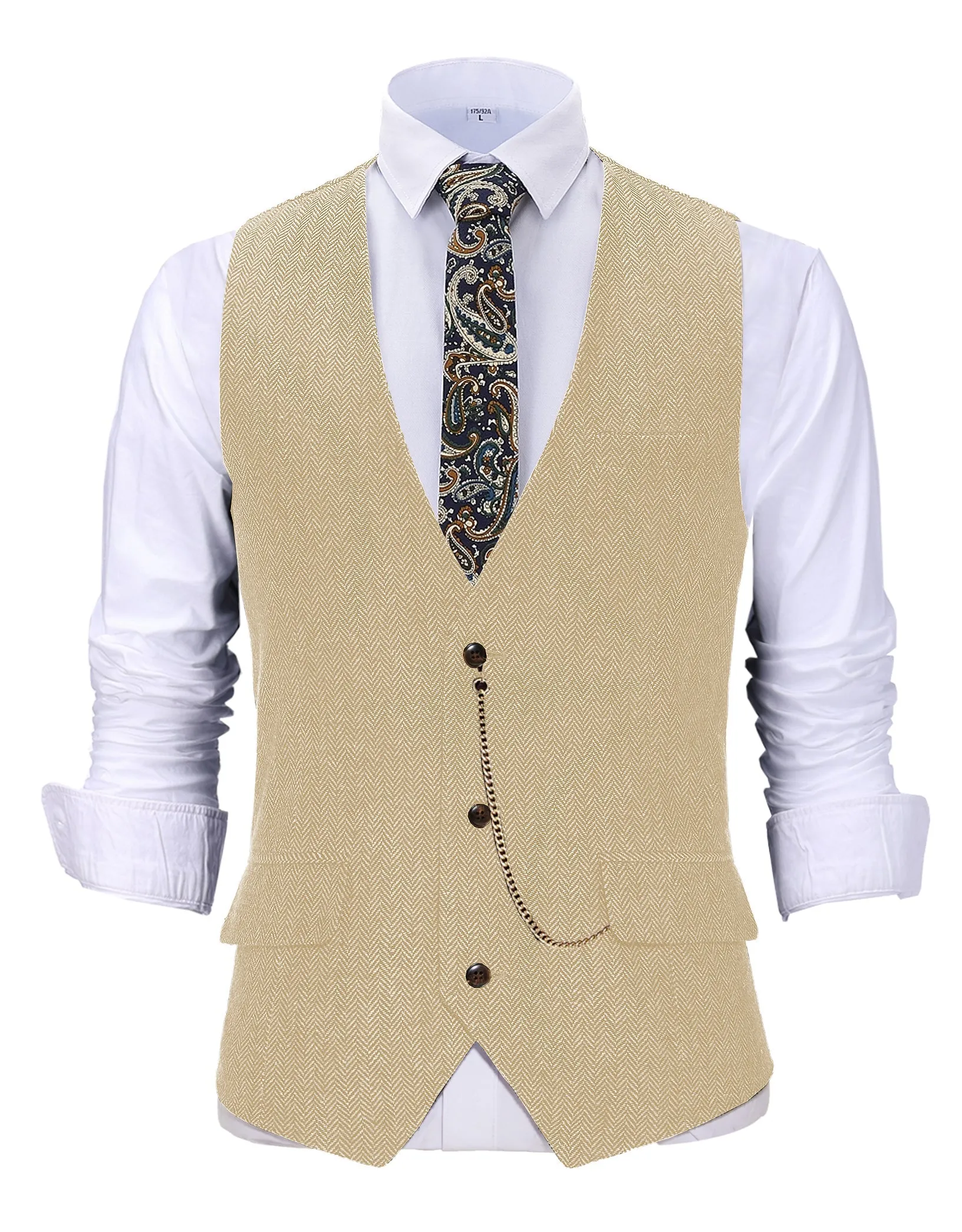 Casual Men's Herringbone V Neck Waistcoat