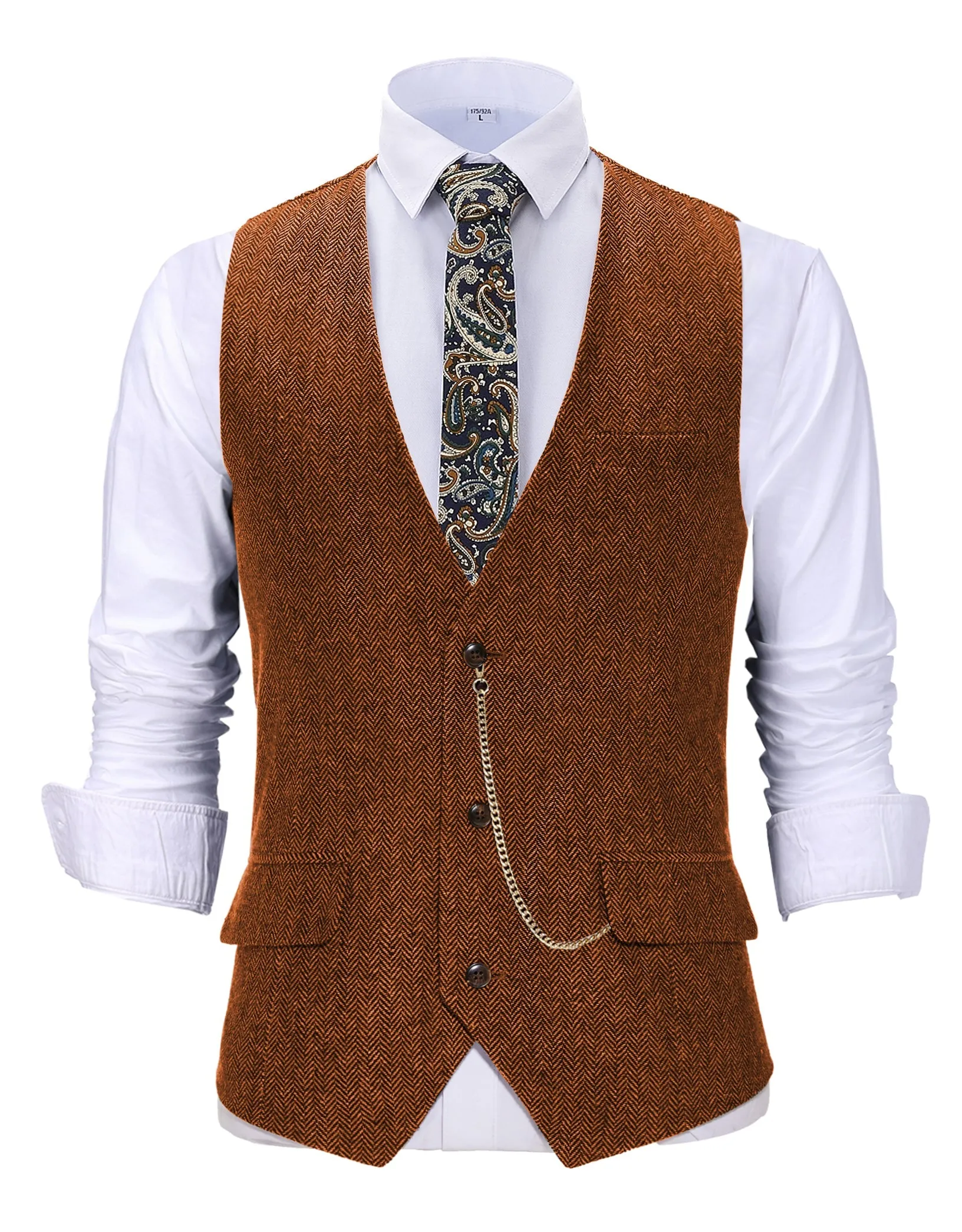 Casual Men's Herringbone V Neck Waistcoat