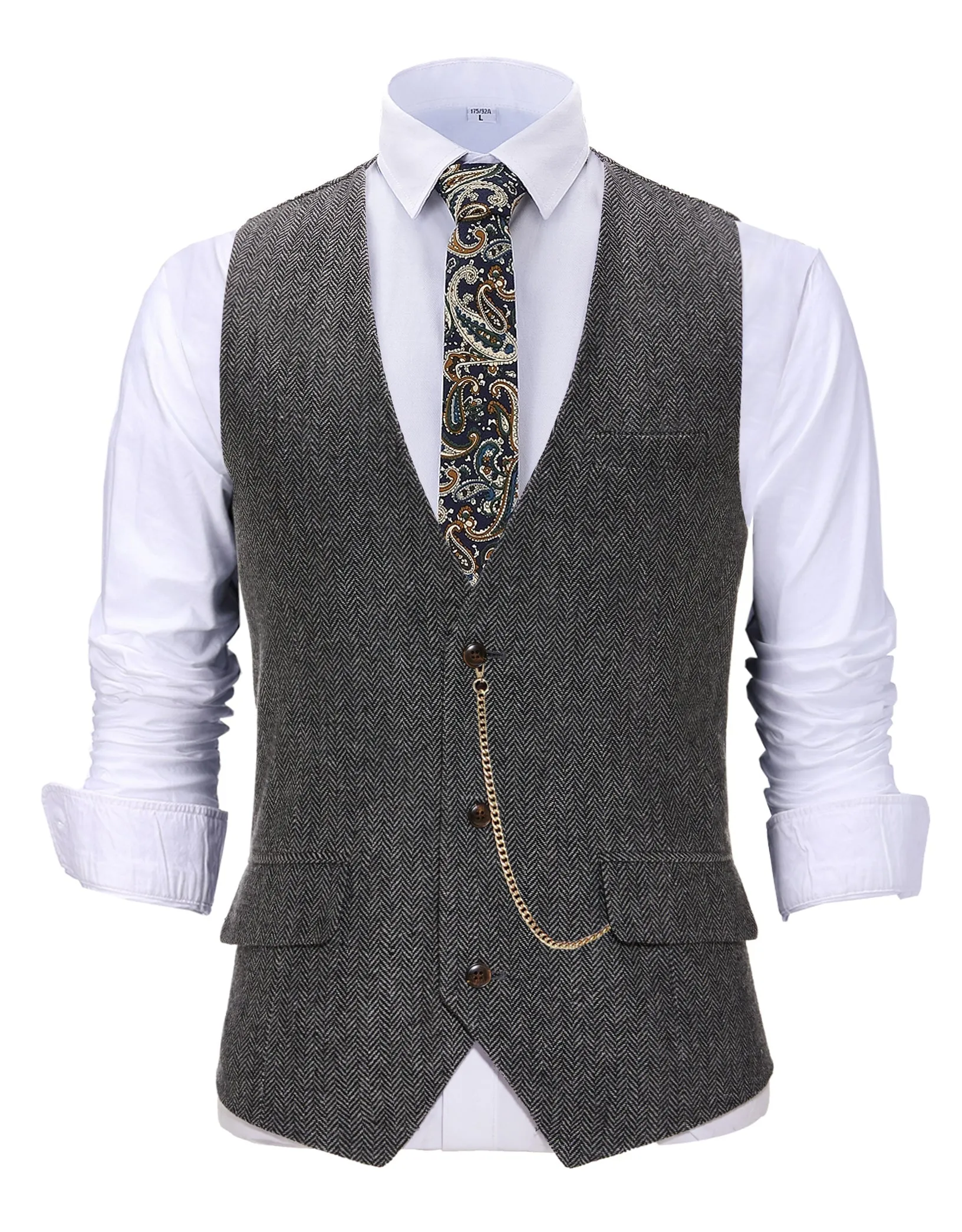 Casual Men's Herringbone V Neck Waistcoat
