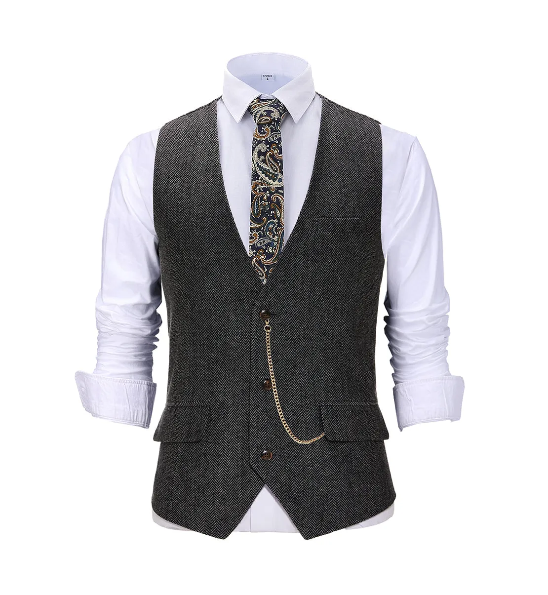 Casual Men's Herringbone V Neck Waistcoat