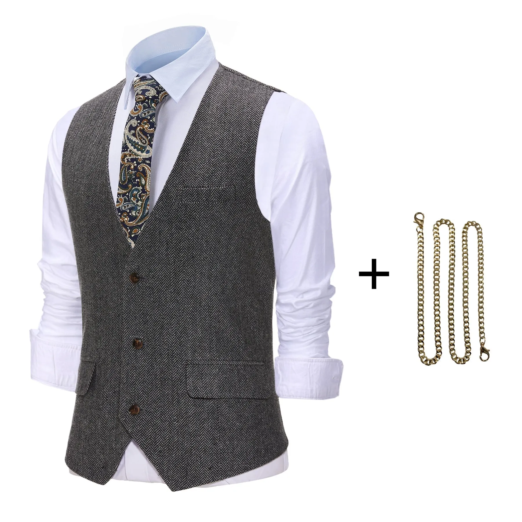 Casual Men's Herringbone V Neck Waistcoat
