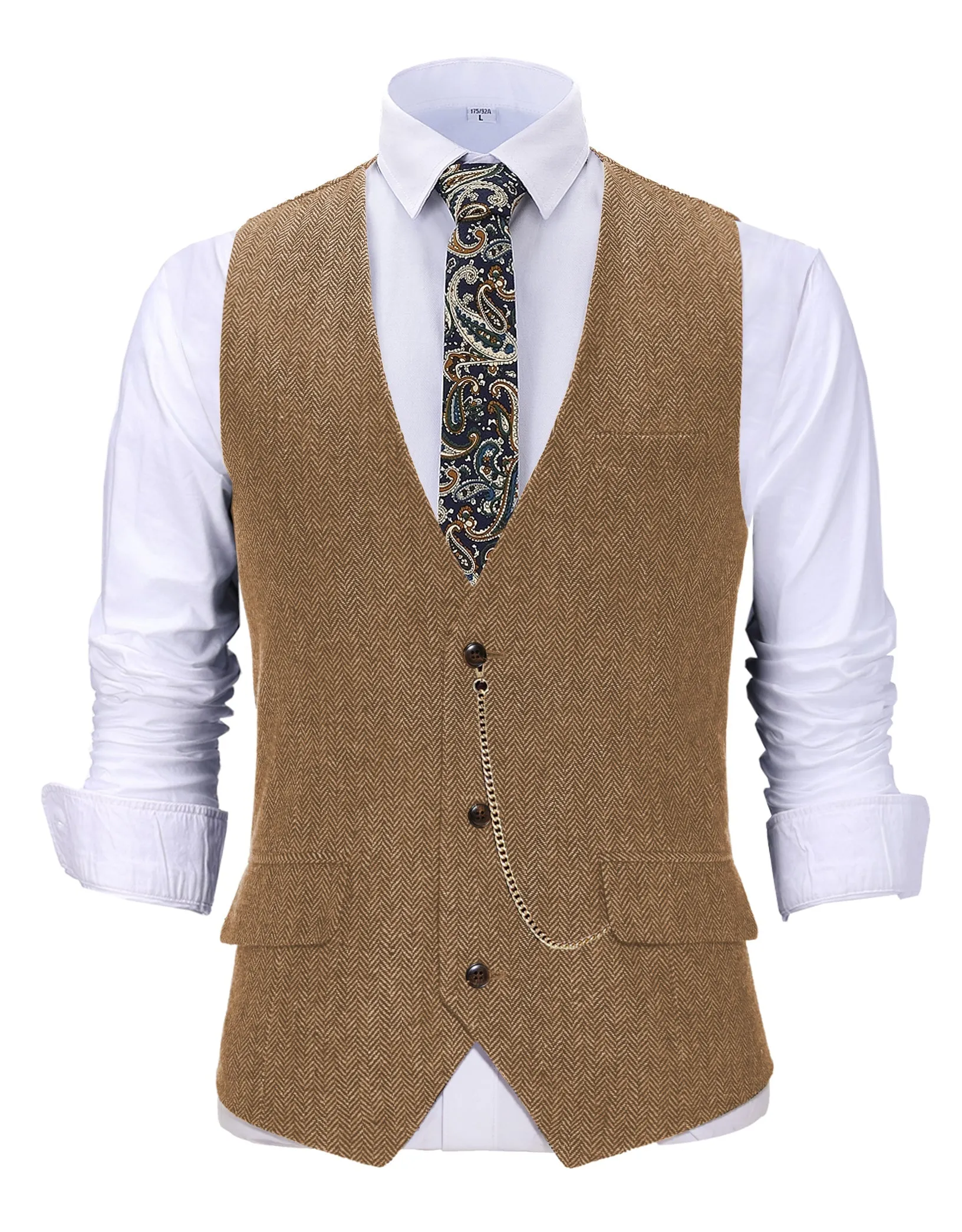 Casual Men's Herringbone V Neck Waistcoat