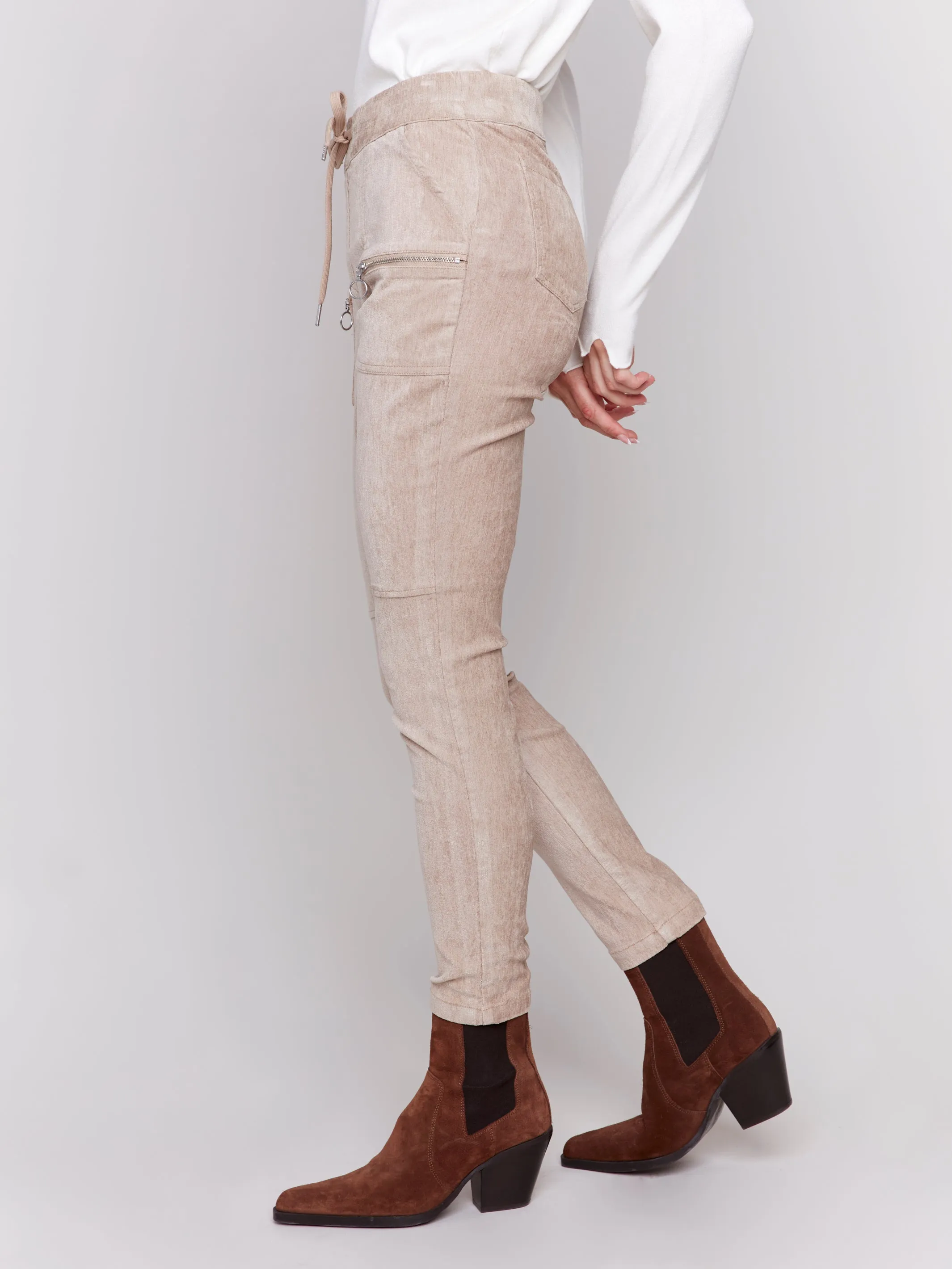 Charlie B Fall 2024-C5438R-529-Corduroy Jogger Pant-Almond