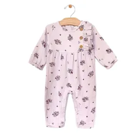 City Mouse Crinkle Cotton Side Button Romper - Lilac Floral