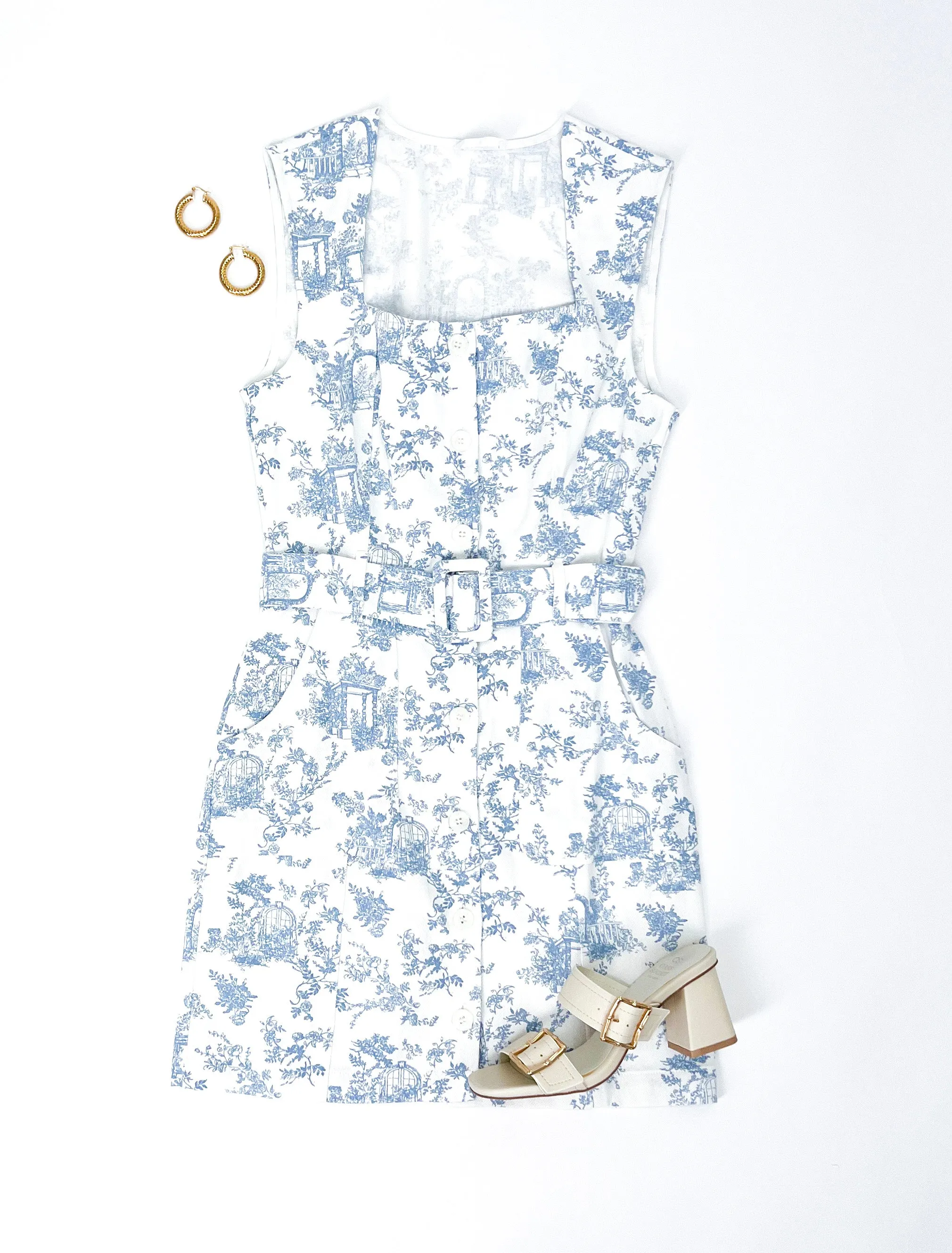 COME ON OVER BLUE GARDEN PRINT MINI DRESS