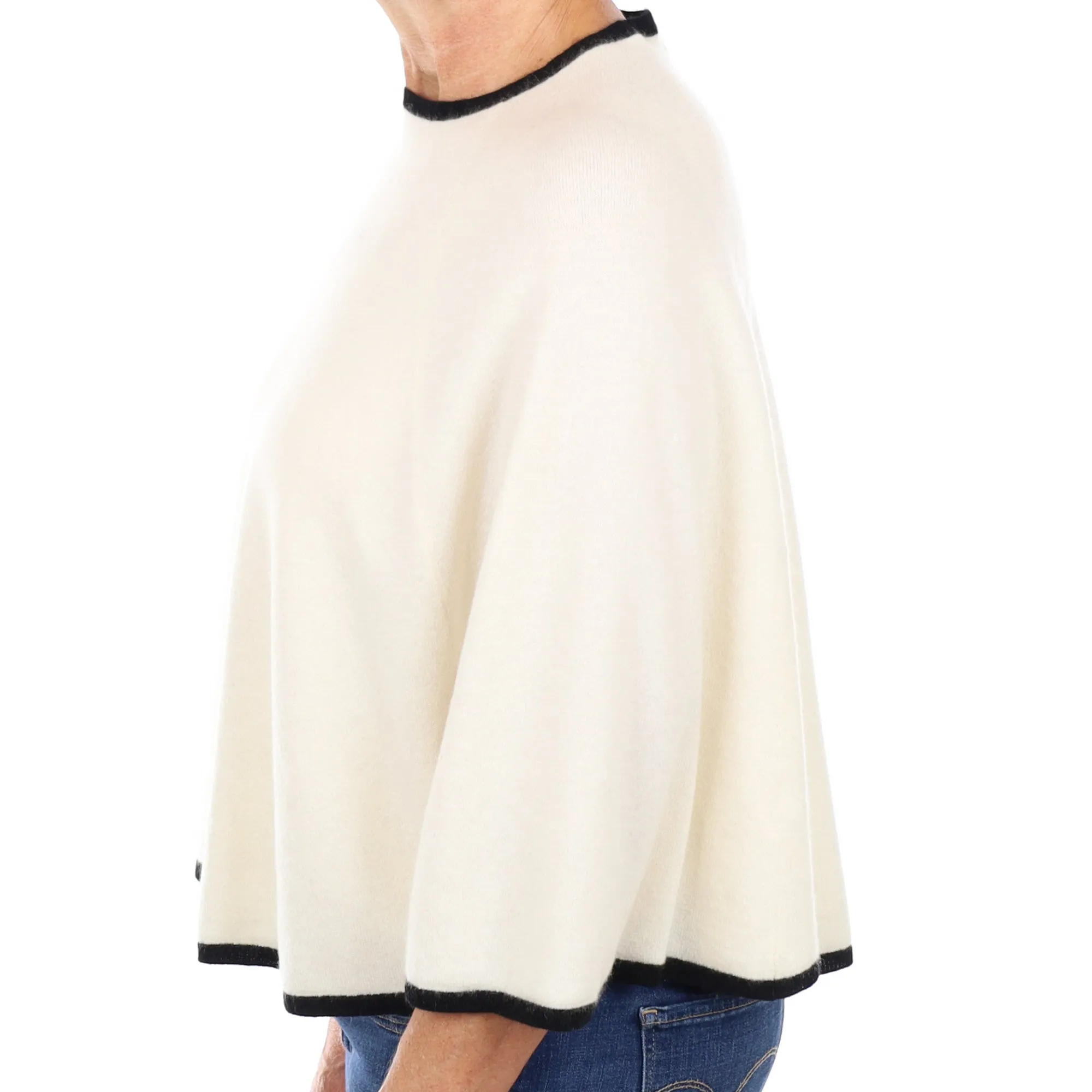 Cream Black Trimmed Cashmere Cape One Size