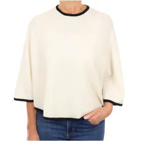 Cream Black Trimmed Cashmere Cape One Size