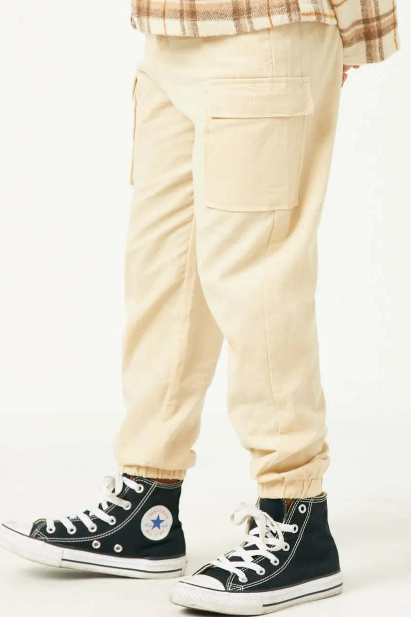 Cream Corduroy Zip Fly Cargo Joggers