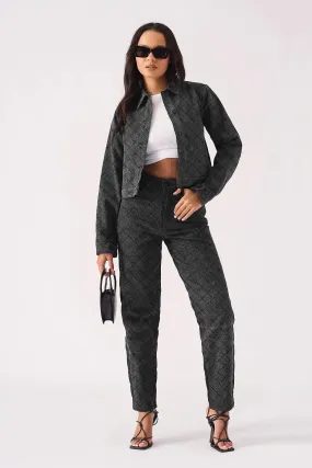 CROPPED DENIM JACKET - BLACK ACID WASH