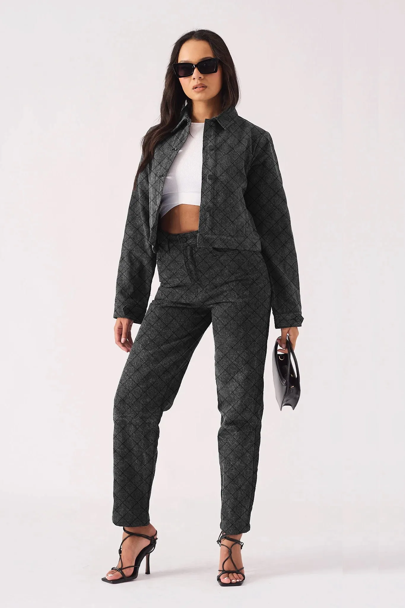 CROPPED DENIM JACKET - BLACK ACID WASH