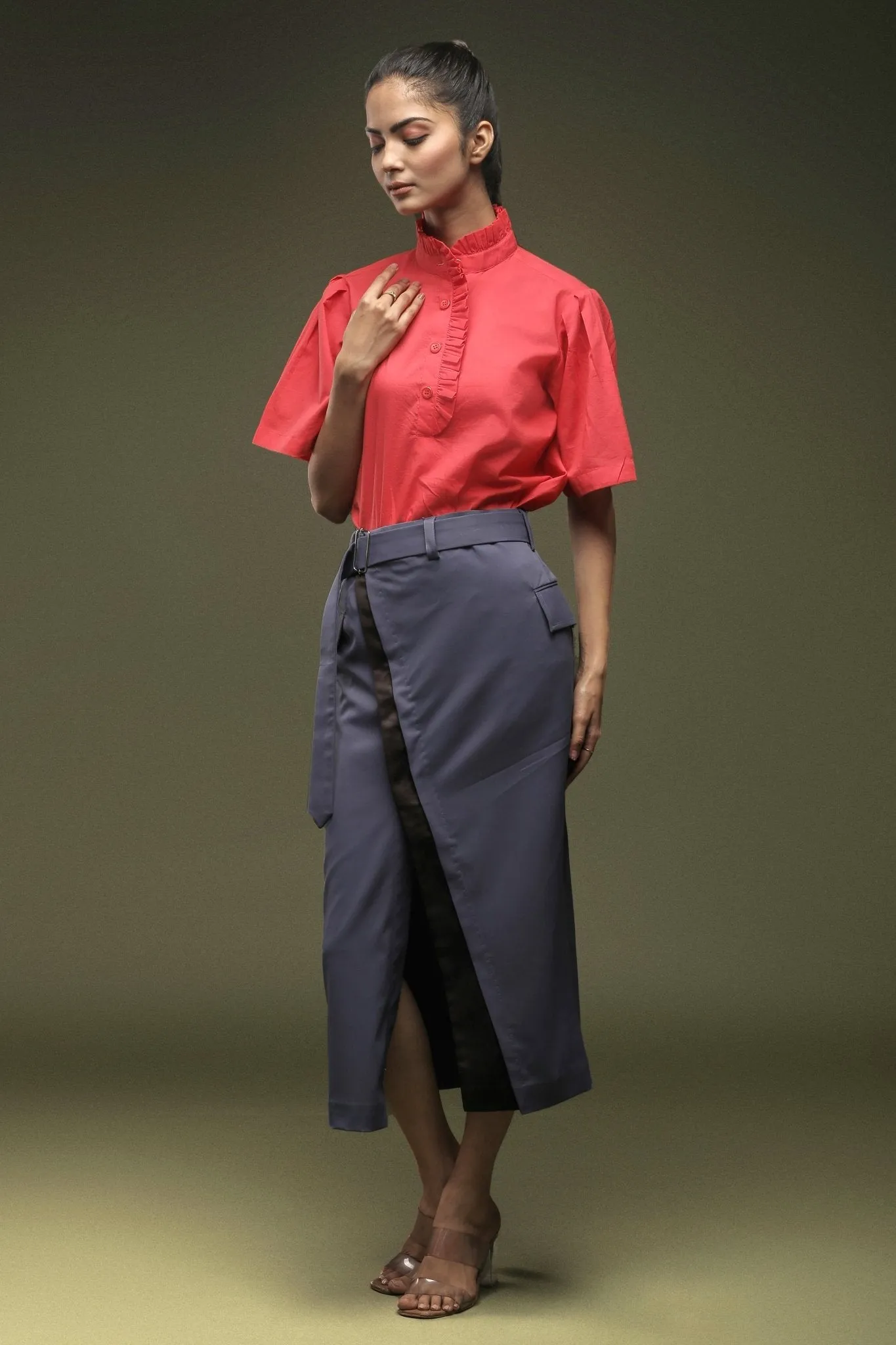 Dark Grey Front Open Skirt