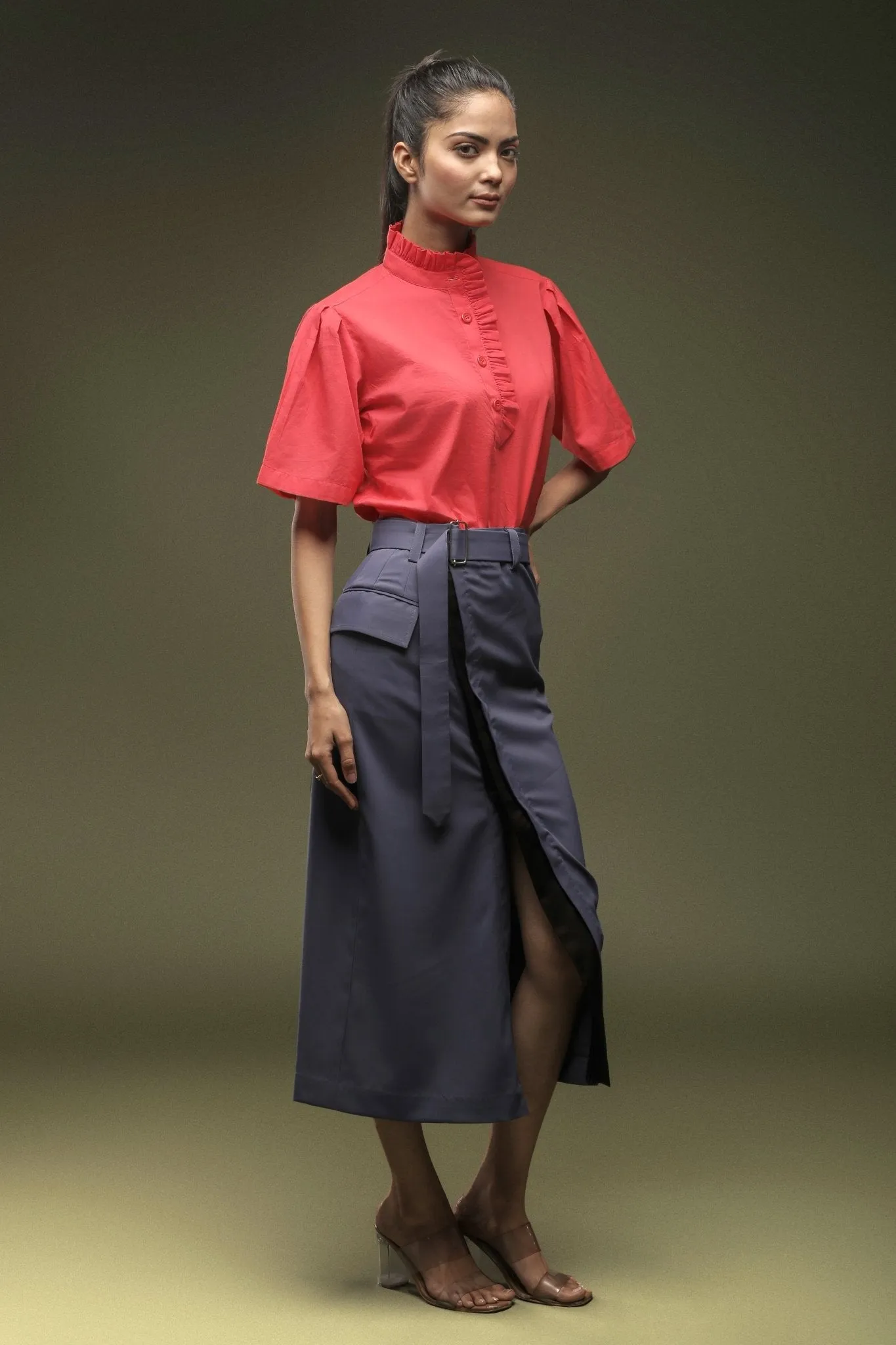 Dark Grey Front Open Skirt