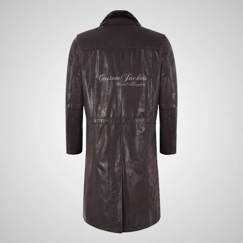 DARYL DIXON Men's Long Leather Coat Brown