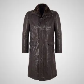 DARYL DIXON Men's Long Leather Coat Brown