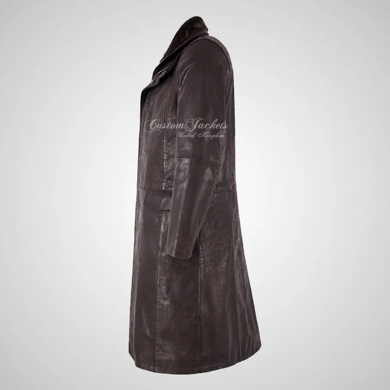 DARYL DIXON Men's Long Leather Coat Brown