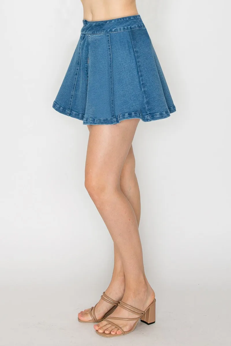 Denim A-Line Zip-Up Elastic Skirt
