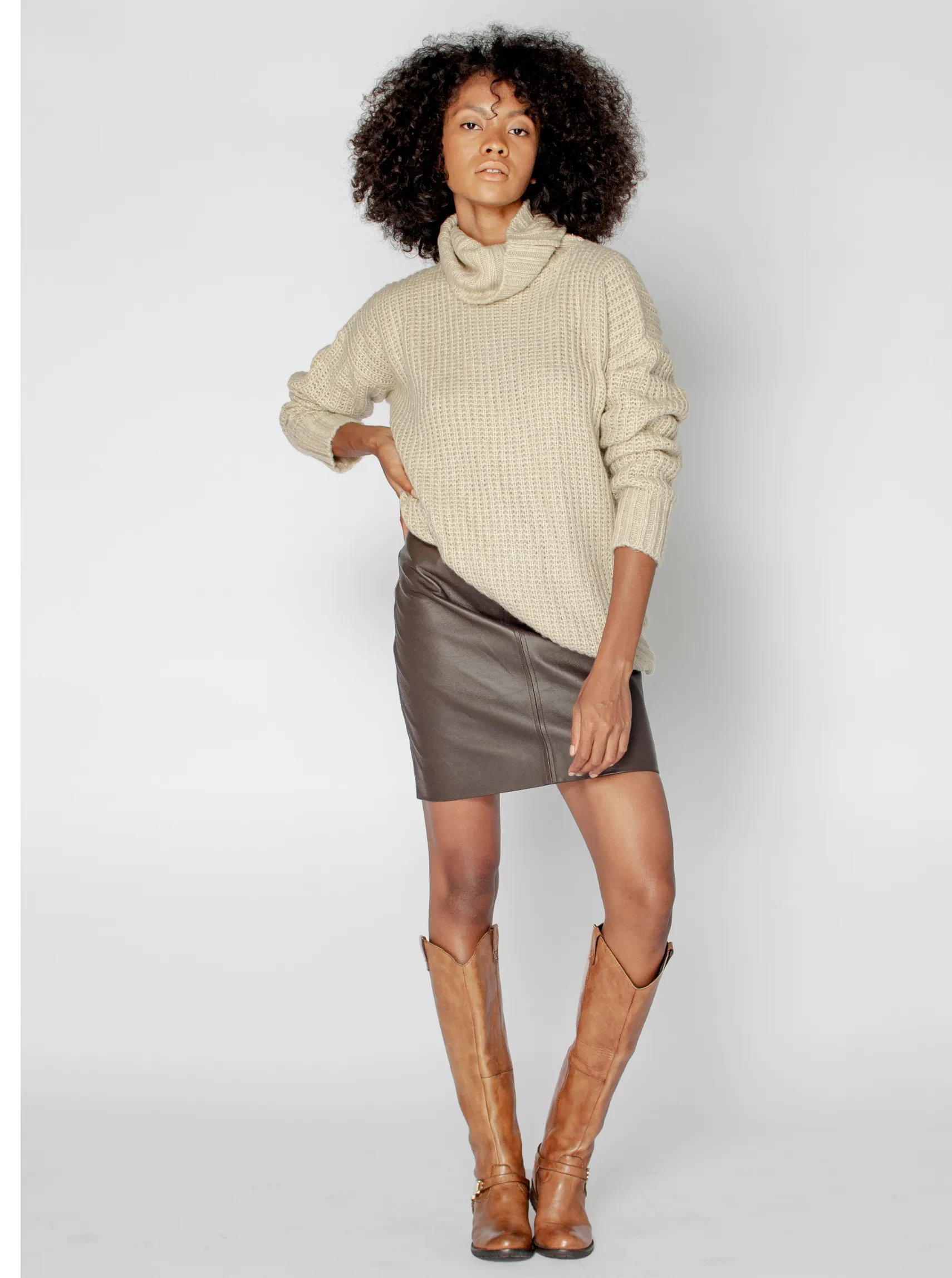 DYLAN LEATHER MINI SKIRT - CACAO CHOCOLATE