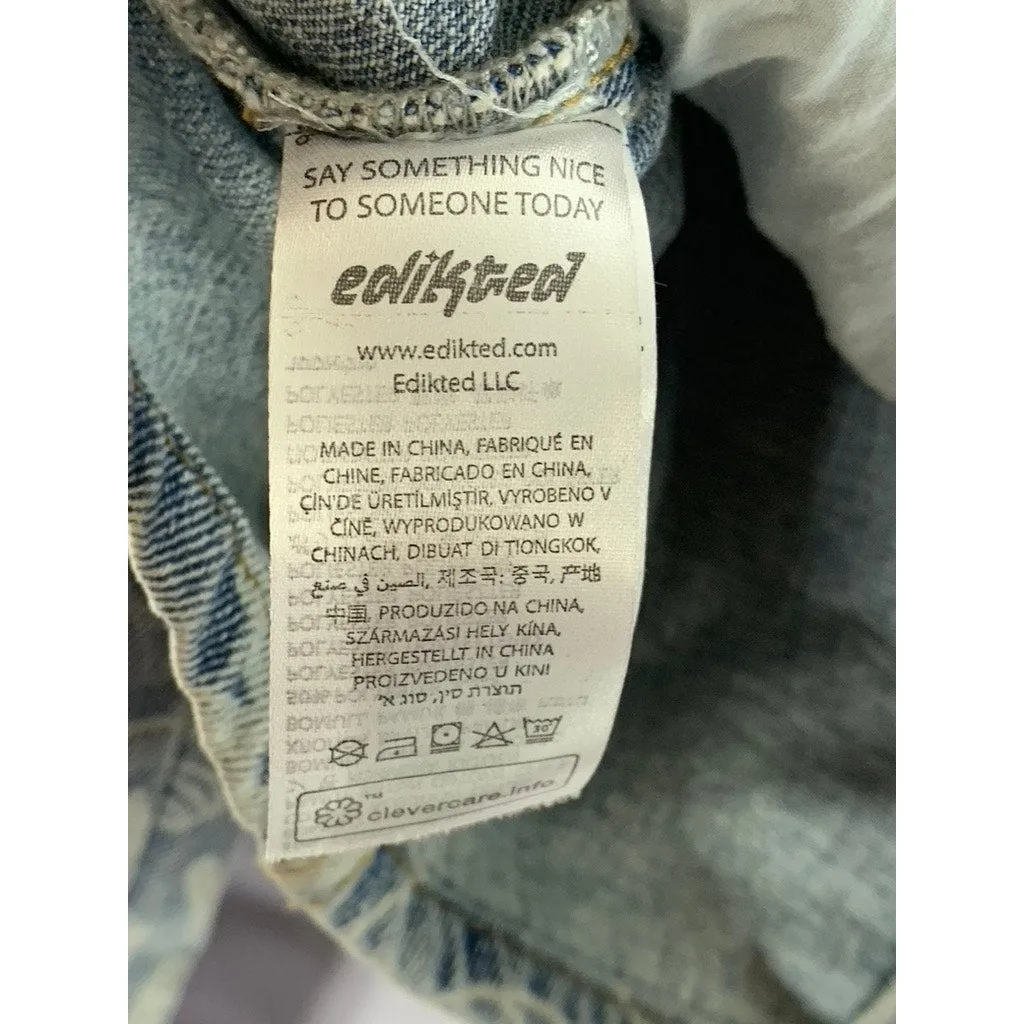 EDIKTED Women's Blue Malia Print Denim Long Sleeve Button-Up Cropped Jacket SZXS