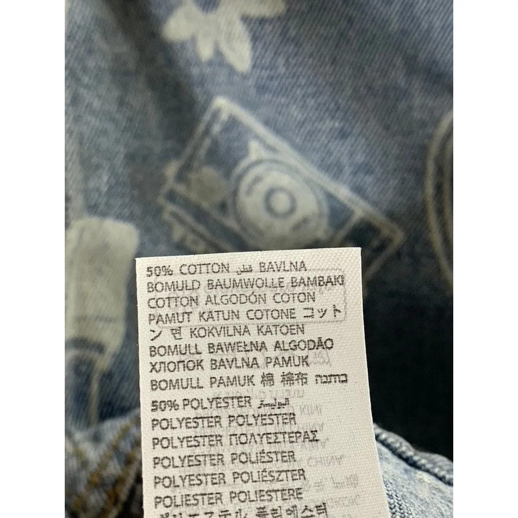 EDIKTED Women's Blue Malia Print Denim Long Sleeve Button-Up Cropped Jacket SZXS