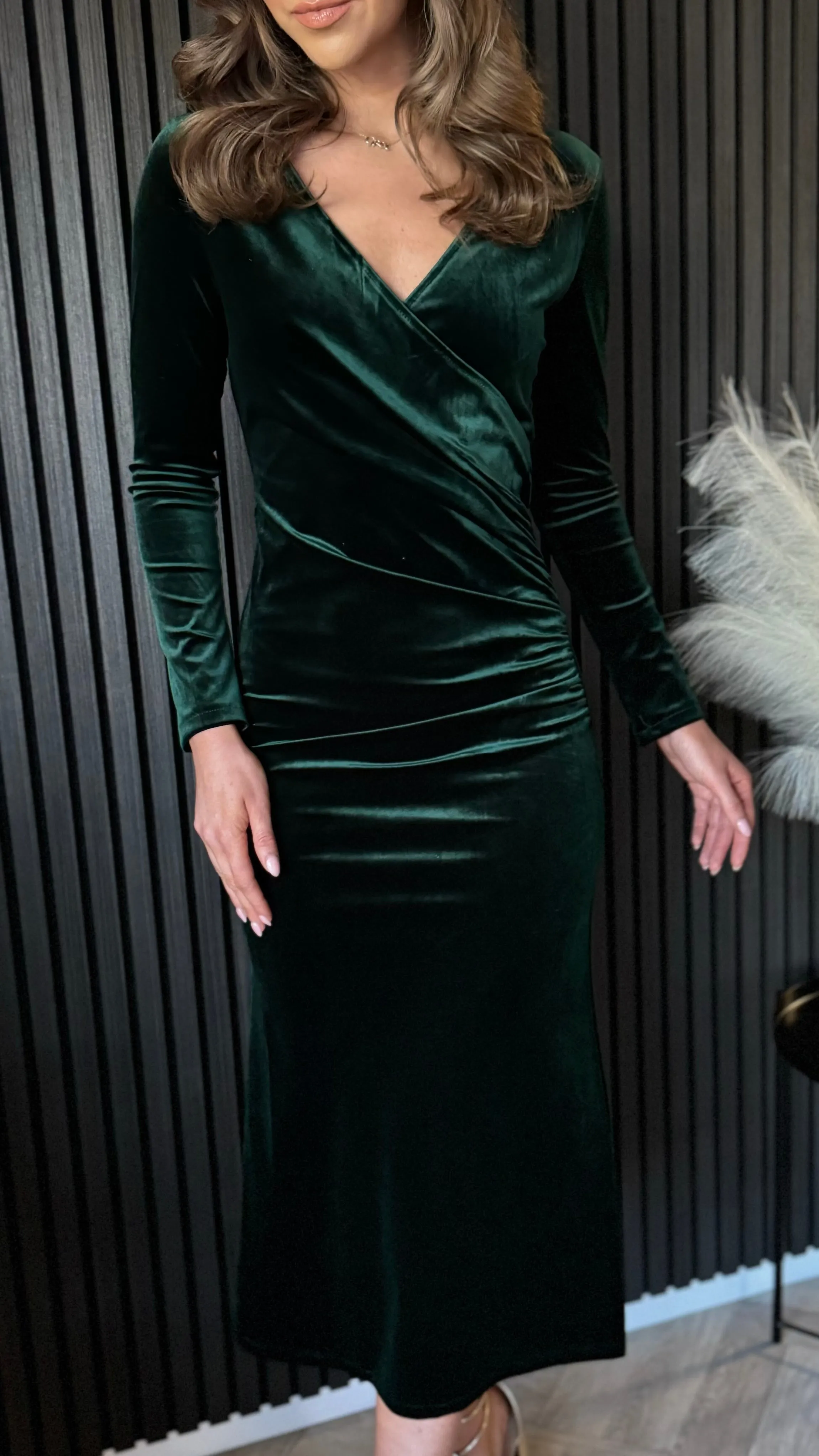 Edina Forest Green Wrap Effect Midi Dress